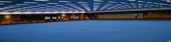 A wide view of the indoor rinks at Glebelands Stadium.